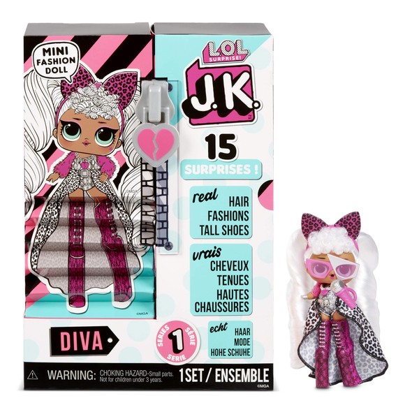 L.O.L. Surprise! LOL Surprise JK Mini Fashion Doll Diva with 15 Surprises Including Dress Up Doll Outfits, Exclusive Doll Accessories - Gifts for Girls and Mix Match Toys for Kids 4-15 Years