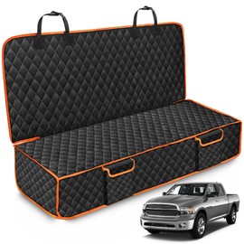 XHRING Dog Car Seat Cover for Dodge RAM 1500 2500 3500 Truck Back Seat Accessories 2000-2025 Crew Quad Double Meg Cab, Scratchproof Pet Bench Backseat Covers with Two Big Pockets - Black Orange