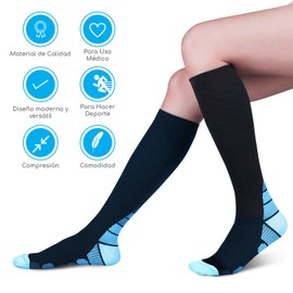 Canotagio 2 Pares de Calcetas Hombre. Calcetines de Compresión para Hombre y Mujer. Calcetas Deportivas Hombre. Calceta para Diabetico o Ejercicio Mejora Circulación. Compression Socks. (S/M, Azul)