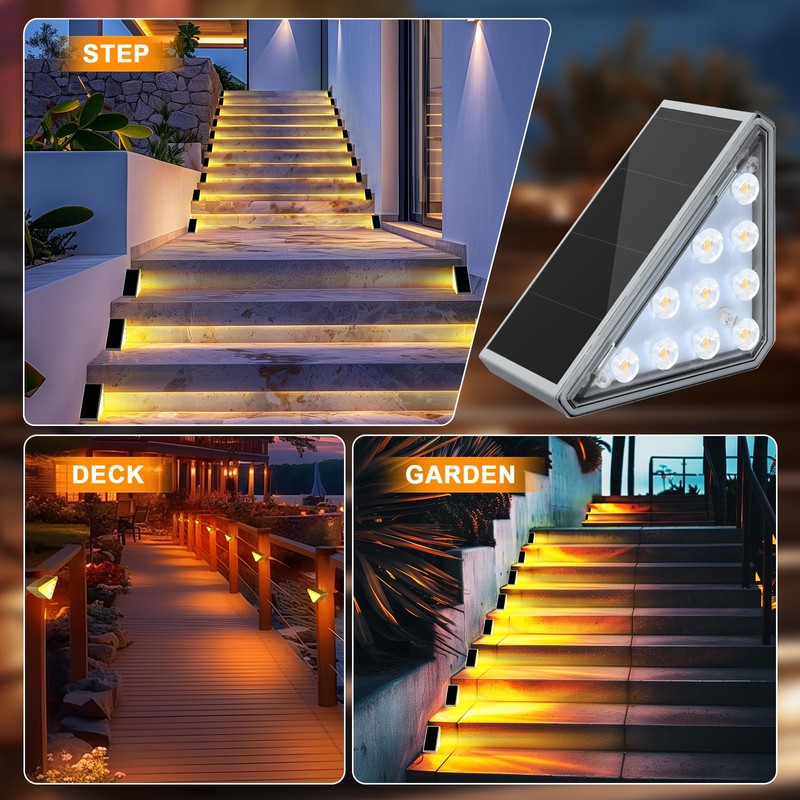 AUDLES 12 Pack Solar Stair Lights Outdoor Stair Lights with