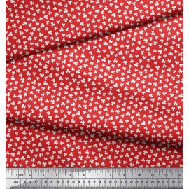 Soimoi Red Silk Fabric Clover Leaves Small Print Fabric by Yard 42 Inch Wide