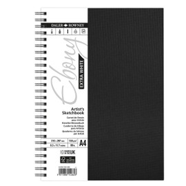 DALER-ROWNEY Extra White Ebony 130gsm A4 Hardback Portrait Sketchbook, 30 White Sheets, Ideal for Professional Artists & Students