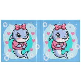 3 Ring Binder Cute Cartoon Dolphin Girl Wearing Pink Shirt and Bow, 1.5 Inch Round Ring Binder 200 Sheets View-Binders A4 Paper Binder Organizer for Home School Office, 2 Pack