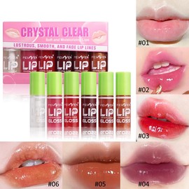 BANGFENG 6PCS Crystal Clear Lip Oil Lip Gloss Set, Long-Lasting Glass Shine, Non-Sticky Moisturizing Formula | Soft Brush Head Tinted Lip Color, Hydrating Transparent Lip Oil for Smooth, Plump Lips