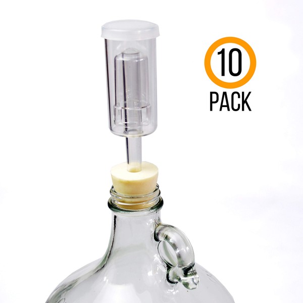 (10 Pack) Three-Piece Airlock and Drilled #6 Stopper Fermentation Beer Making Wine Making Kombucha Fits Gallon Jugs