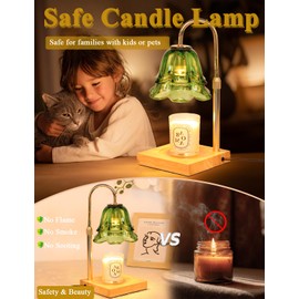 KVOOISD Candle Warmer Lamp, Flower Candle Lamp Warmer with Timer Dimmer, Green Glass Candle Light Warmer for Wax Melt, Birthday Gifts for Women Men, House Warming Gifts Home Bedroom Decor