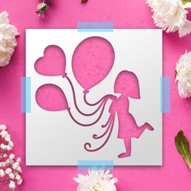 Banksy Little Girl with Balloons Stencil – 5x5 Inch Reusable DIY Craft Stencil for Painting on Wood, Canvas, Paper, Fabric, Walls & Furniture