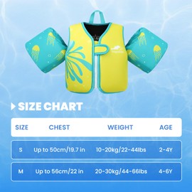 Gogokids Kids Swim Vest Arm Bands, Toddlers Swimming Float Jacket with Two Armbands Children Swimming Buoyancy Flotation for 2-3 Years/15-19 KG Perfect for Pool, Swim Lesson, Beach and Water Party