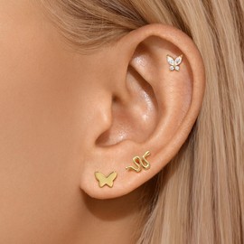 Angelady Flat Back Earrings for Women Gold, Butterfly Earrings for Women, Flat Back Stud Earrings Earrings for Women Hypoallergenic, Helix Cartilage Earrings Jewelry Gifts for Women/Her (Gold Snake)