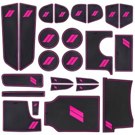 SENSHINE for Dodge Charger Accessories 2015-2022 2023 2024 Non-Slip Anti Dust Cup Holder Insert Center Console Shifter Liner Trim Door Packet Mats Premium Custom Interior 24PC Set (Pink Trim)
