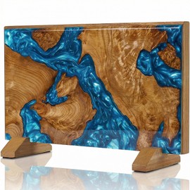 ENOKING Magnetic Knife Holder, Double Sided Knife Block, Powerful Magnet Kitchen Storage, Acacia Wood and Blue Resin (16 x 10 Inches, Without Knives) (Blue)