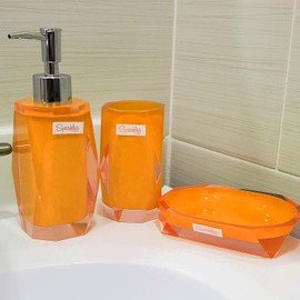 Faceted Lotion Pump, Durable Resin, Smooth, Easy to Clean, for Stylish Bathroom Decor, Orange, 2.5x7.5, Sold Individually
