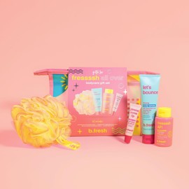 b.fresh Body Care Gift Set | Fressssh All Over - Self Care Kit Includes Travel Size Body Wash, Firming Body Serum, and Full Size Loofah with Hydrating Lip Serum, Christmas Stocking Stuffer