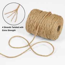 tenn well 4mm Thick Jute Twine String, 165 Feet Natural Jute Garden Rope for Gardening, Cat Scratcher, Gift Wrapping and Crafts Decoration (Brown)