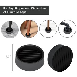 LVYKING 8 Pcs 1.5 x 1.5 Round Non Slip Furniture Pads, Rubber Caster Cups to Prevent Furnitures Feet from Sliding, Anti-Slip Gripper, Floor Protectors for Bed Couch Leg Stoppers (Black)