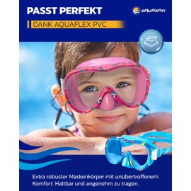 aquazon Kids Waterproof Junior Children's Snorkelling Goggles, Diving Goggles, Swimming Goggles, Diving Mask, from 3-7 Years, Very Robust, High Comfort, Colour: Blue White
