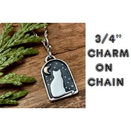 Fashion Jewelry Best Choice CAT MOON BLACK  Pendant DIAMOND Cut 925 Sterling Silver 24" Necklace