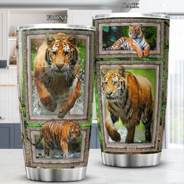 KOIXA Tiger Print Tumbler Wildlife Animal Themed Gifts For Adults Stainless Steel Cup With Lid 20oz Cool Tigers Animals Insulated Travel Mug Tiger Stuff For Men Birthday Present
