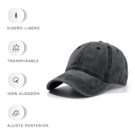 Vedicci Gorra de Beisbol. Gorra para Hombre y Mujer con diseño Ajustable para jóvenes y Adultos. Cachuchas para Hombre Estilo Vintage y deslavada. Gorra Deportiva. Gorra de Sol. Cap Man. (Negro)