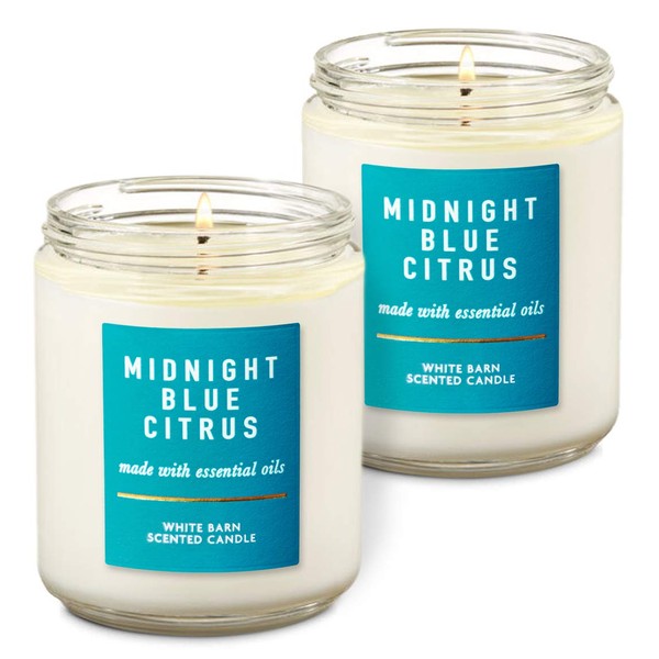 Bath & Body Works White Barn Midnight Blue Citrus Single Wick Scented Candle with Essential Oils 7 oz / 198 g each Pack of 2