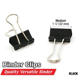 BAZIC Binder Clips Medium 1 1/4" (32mm) Black, Paper Clamps Paper Clip, Paperclips for Office School Supplies Home Kitchen (12/Pack), 12-Packs