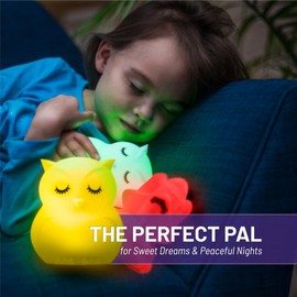 Lumipets Animal Kids Night Light, Junior Owl, Soft and Safe Silicone Rubber Lamp, Soothing Colors, Portable, Easy Control