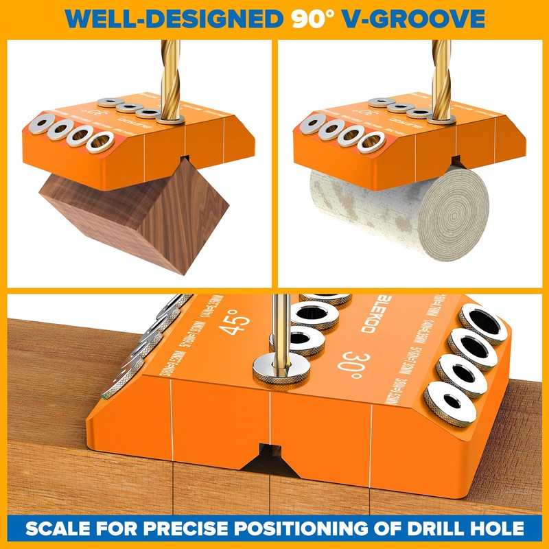 BLEKOO Orange Angled Drill Guide Jig with 4 Bits for