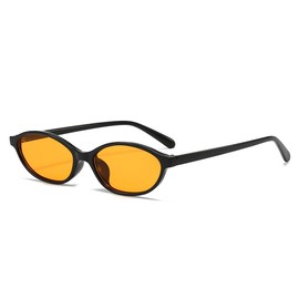 Vintage Trendy Oval Sunglasses for Women Chic Cat Eye 90s Sunnies Lightweight Narrow Shades SunGlasses UV400 Protection (Black Frame/Orange Lens)