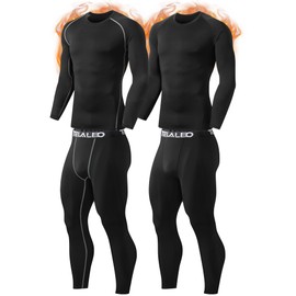 TELALEO 2 Set Mens Thermal Underwear Fleece Lined Long Johns 4 Pcs Base Layer Shirts Pant for Cold Winter Weather M