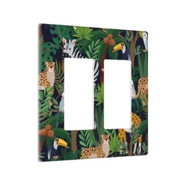 Wpshijia Cartoon Animal Zebra Leopard Giraffe Bird Leaf 2 Gang Rocker Decora Nursery Light Switch Covers Decorative Dual Outlet Covers Wall Plate Electrical Faceplate Switchplate GFCI for Kidroom
