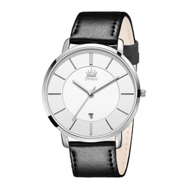 devaco Mens Watches, Minimalist Fashion Simple Wrist Watch for Men Analog Date with Leather Strap，Ultra Thin and Stylish Large dial Watches for Men. (Black+White+White)
