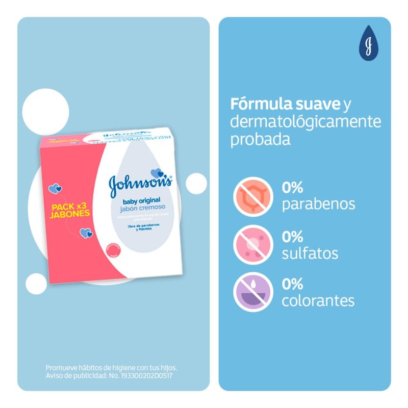 Jabón en Barra para bebé JOHNSONS Original 75 gr 3-Pack