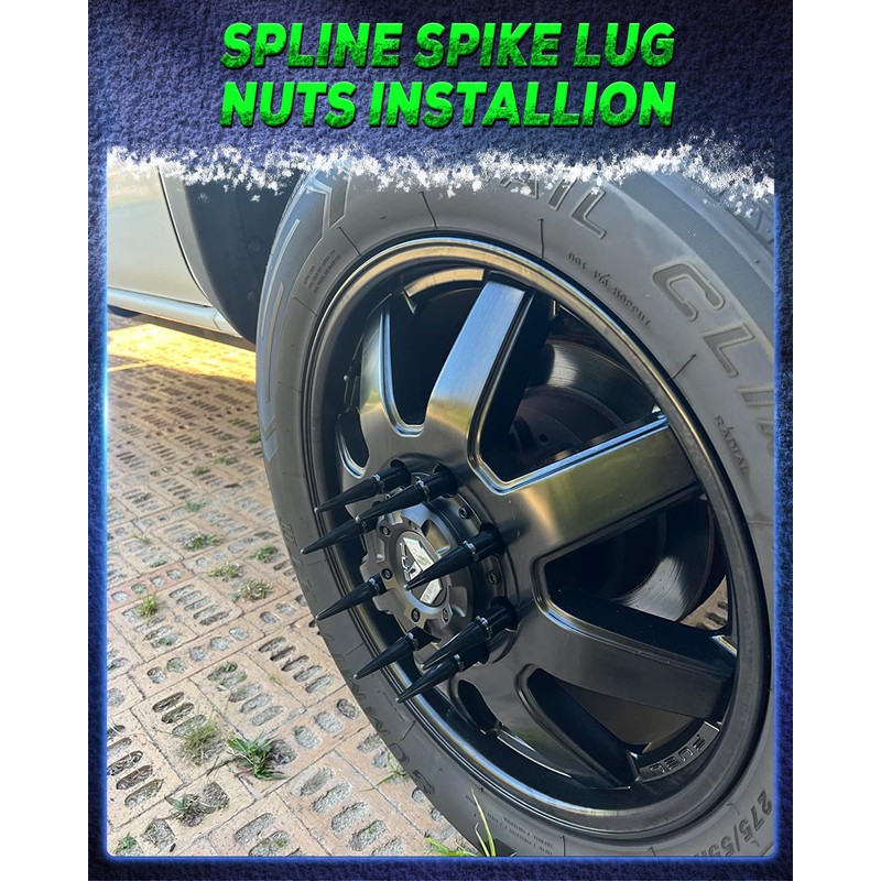 M14x1.5 Spike Lug Nut, Tire Spiked Black Lug Nuts Set