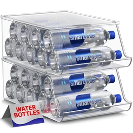 Sorbus Water Bottle Organizer for Fridge – Holds 9 Bottles – Clear BPA-Free Stackable Storage Bin with Lid – Water Bottle Dispenser for Refrigerator, Pantry, Cabinet, Kitchen, Drink Organizer