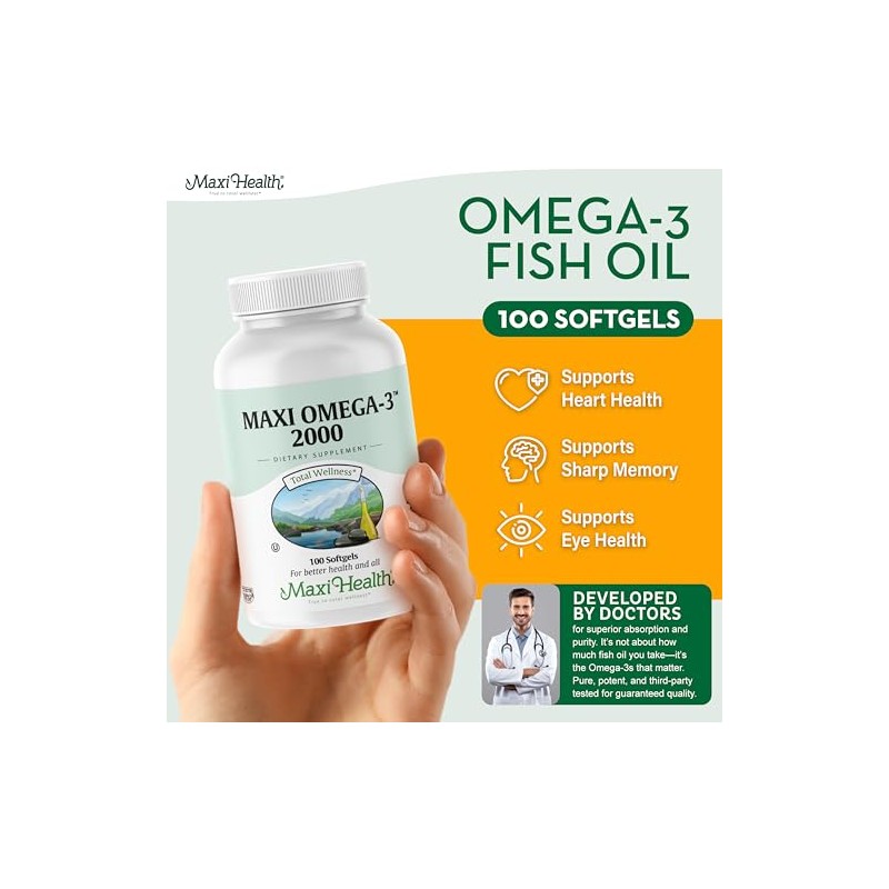 Maxi Health, Maxi-Omega-3 2000, 100 Maxi Gels Bottle