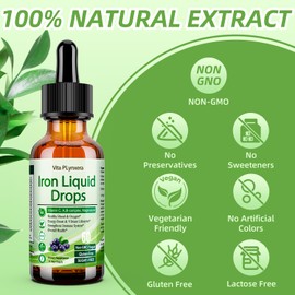 2 Pack Liquid Iron Supplement for Women Men & Kids, Vegan Iron Drops with Vitamin C D, B12, B-Complex, High Potency Liquid with Multivitamin for Anemia, Energy Support, Magnesium Iron Gentle