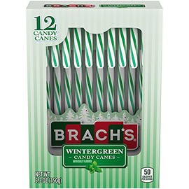 Brach's Wintergreen Christmas Candy Canes, Stocking Stuffers for Kids, Minty Twist on a Holiday Classic, Assorted, 5.3 oz Box, 12ct