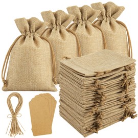 25PCS Burlap Gift Bags With Drawstring, 4x6" Small Party Favor Gift Bags + Bonus Gift Tags & String, Gift Bag Small Size for Party, Jewelry Pouches, Christmas, Festival, Kids Birthday, Coffee, DIY Craft Pouch