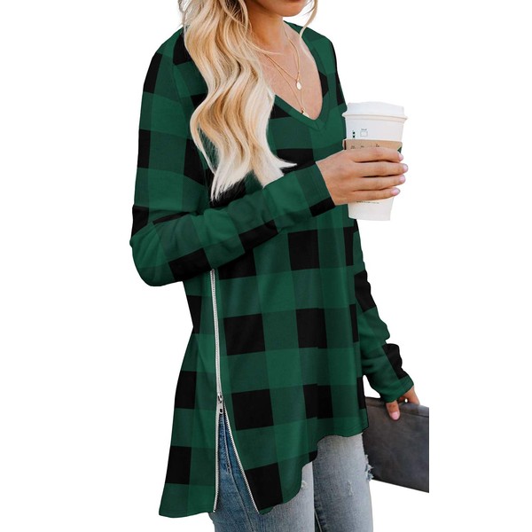 PrinStory Oversized Tunic Sweatshirt Plus Size FP Green Grid L