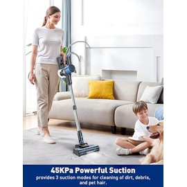 VOKENE Cordless Vacuum Cleaner, 8 in 1 Powerful Suction Lightweight Vacuum Cleaner for Home, LED Display, 3 Suction Modes, 45Mins Detachable Battery Vacuum for Hard Floor Carpet Pet Hair