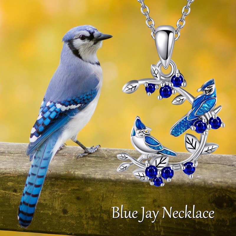 YAFEINI Blue Jay Necklace 925 Sterling Silver Bluejay Pendant Bird