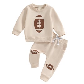 mlpeerw Toddler Baby Boy Football Outfit Football Rugby Print Sweatshirt Jogger Pants Set 2 Pcs Infant Fall Winter Clothes (Khaki football, 2-3 Years)