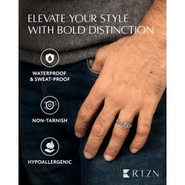 RTZN® Cuban Link Ring for Men — Premium Stainless Steel Silver Signet Rings for Men and Women — 100% Waterproof & Non-Tarnish Chain Link Rings for Mens (Silver | SIZE: 10)