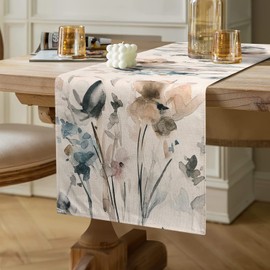 LOMOHOO Table Runners Spring Floral Table Runner 13x94 Inches Seasonal Burlap Table Runner for Dining Table Decor Home Bridal Shower Vintage Party Decoration(32x240cm)