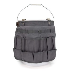 Estwing 28-Compartment 5-gallon Bucket Tool Organizer/Tool Bag, Durable Polyester, Heavy-Duty Steel Hangers, Zippered Pocket, 16 Open-top Pockets, 11 Tool Loops, Buckle Security Strap