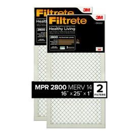 Filtrete 16x25x1 Air Filter, MPR 2800, MERV 14, Healthy Living Ultrafine Particle Reduction 3-Month Pleated 1-Inch Air Filters, 2 Filters