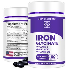 Iron Glycinate 50mg with Vitamin C, Folic Acid & B12 | Advanced Iron Supplement for Anemia Relief, Energy Boost & Immune Support | Gentle on Stomach, Fast Absorption | Natural Softgels for Women & Men