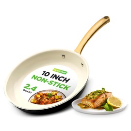NutriChef 10-Inch Professional Ceramic Frying Pan - Medium Skillet with Golden Titanium Handle, Non-Stick Ceramic Coating, Stain-Resistant, Easy to Clean, Ideal for Home Cooking
