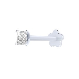 Demira Jewels 14K White Gold Diamond Nose Ring in Princess Cut - Choose Your Size: 1.9mm to 3mm, 16G Gauge, 8mm Length - Nickel-Free