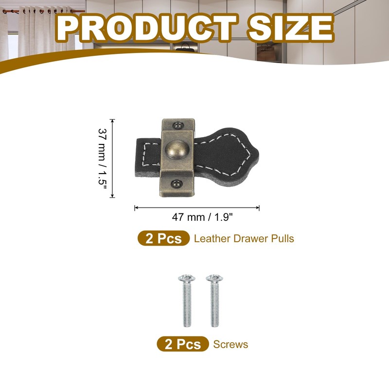 PATIKIL 2" Leather Drawer Pulls with Iron Sheet, 2 Pcs